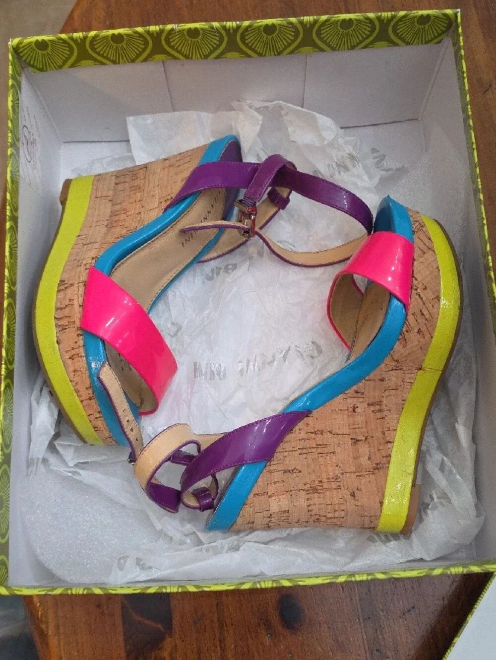 Gianni Bini Pink Purple Blue Colorblock Wedge Sandals
